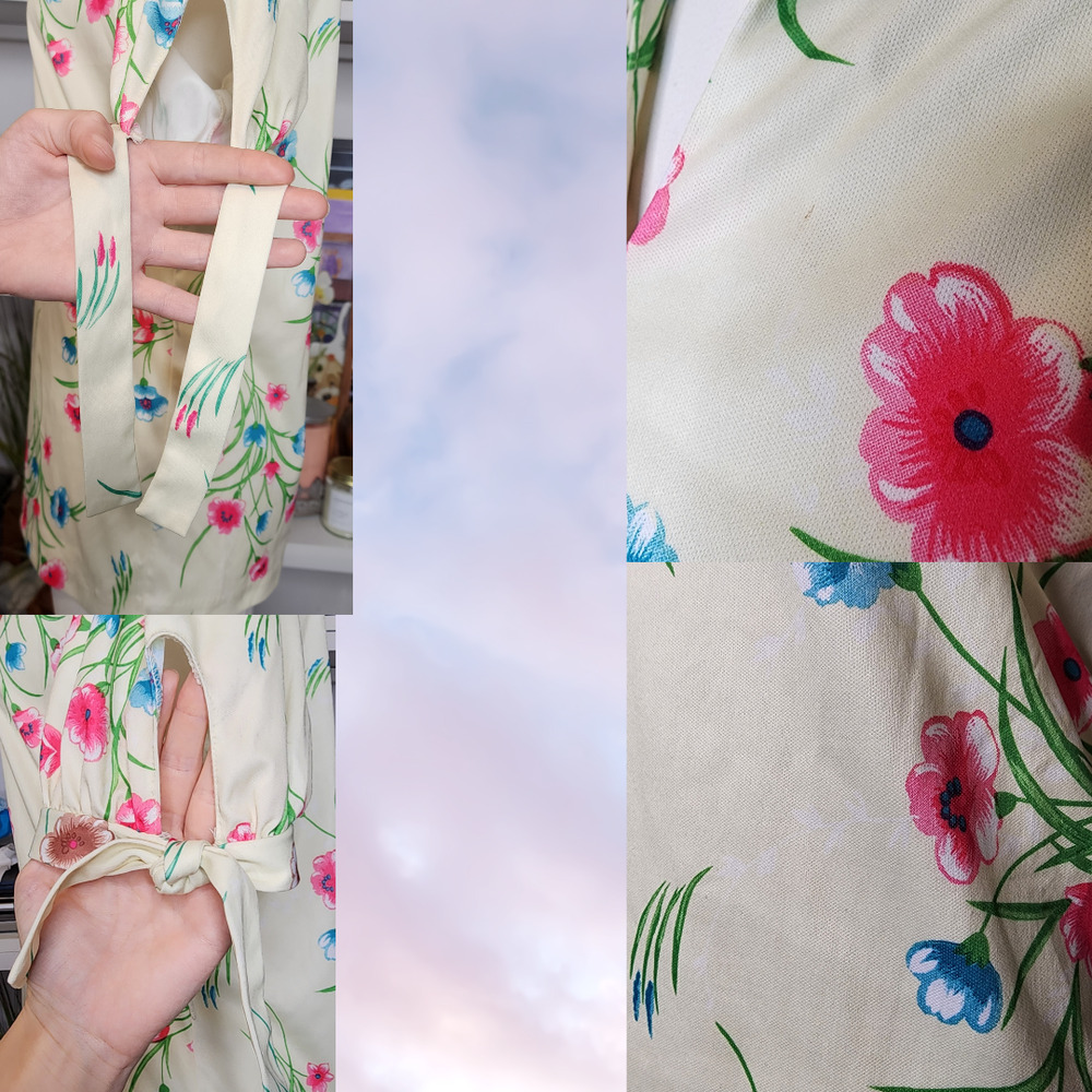 Vtg 60s Mod Colorful Floral Flower Collared Pink Blue Tie Short Sleeve Top - Picture 4 of 4